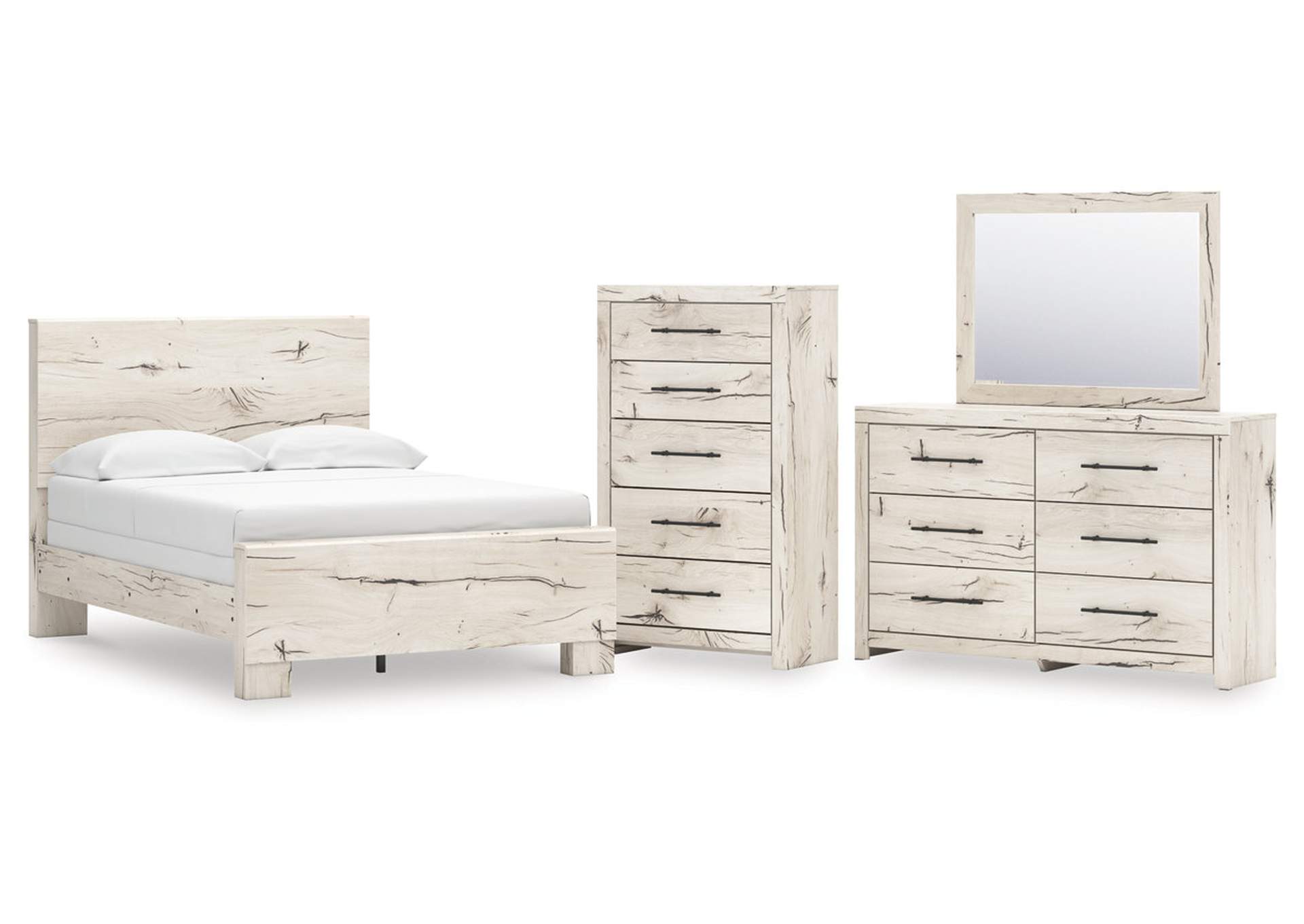Lawroy Full Panel Bed with Mirrored Dresser and Chest image 1