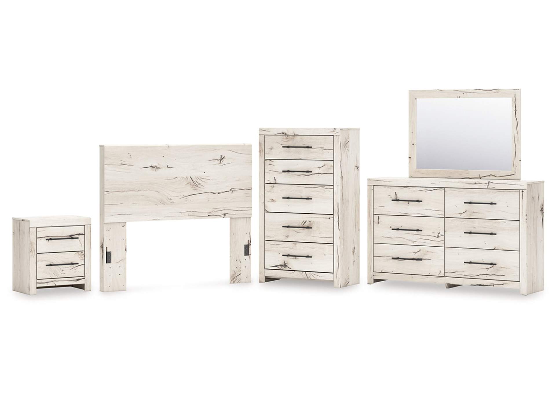 Lawroy Full Panel Headboard with Mirrored Dresser, Chest and Nightstand image 1