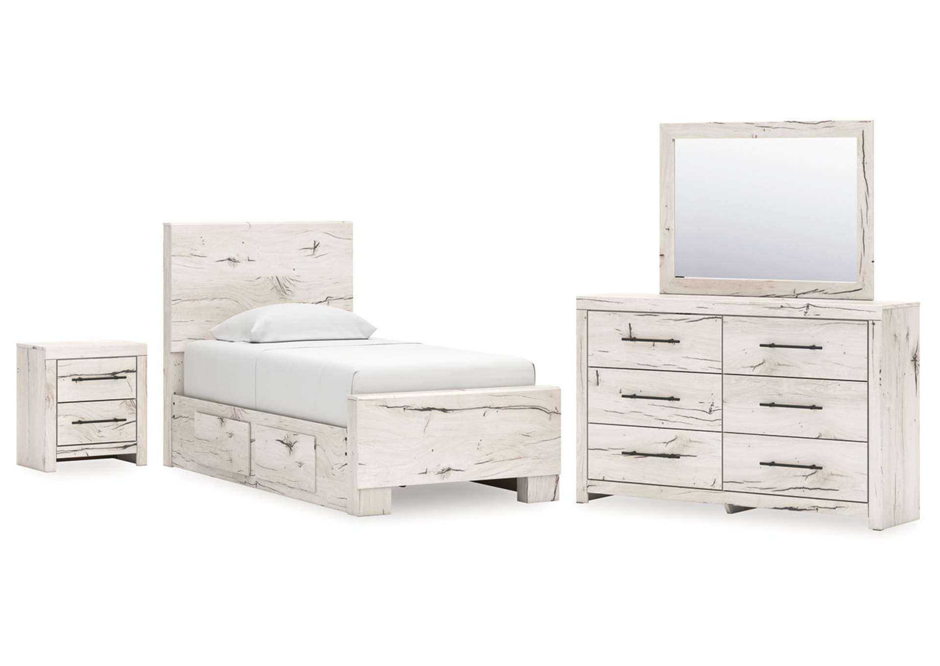 Lawroy Twin Panel Bed with Mirrored Dresser and Nightstand image 1