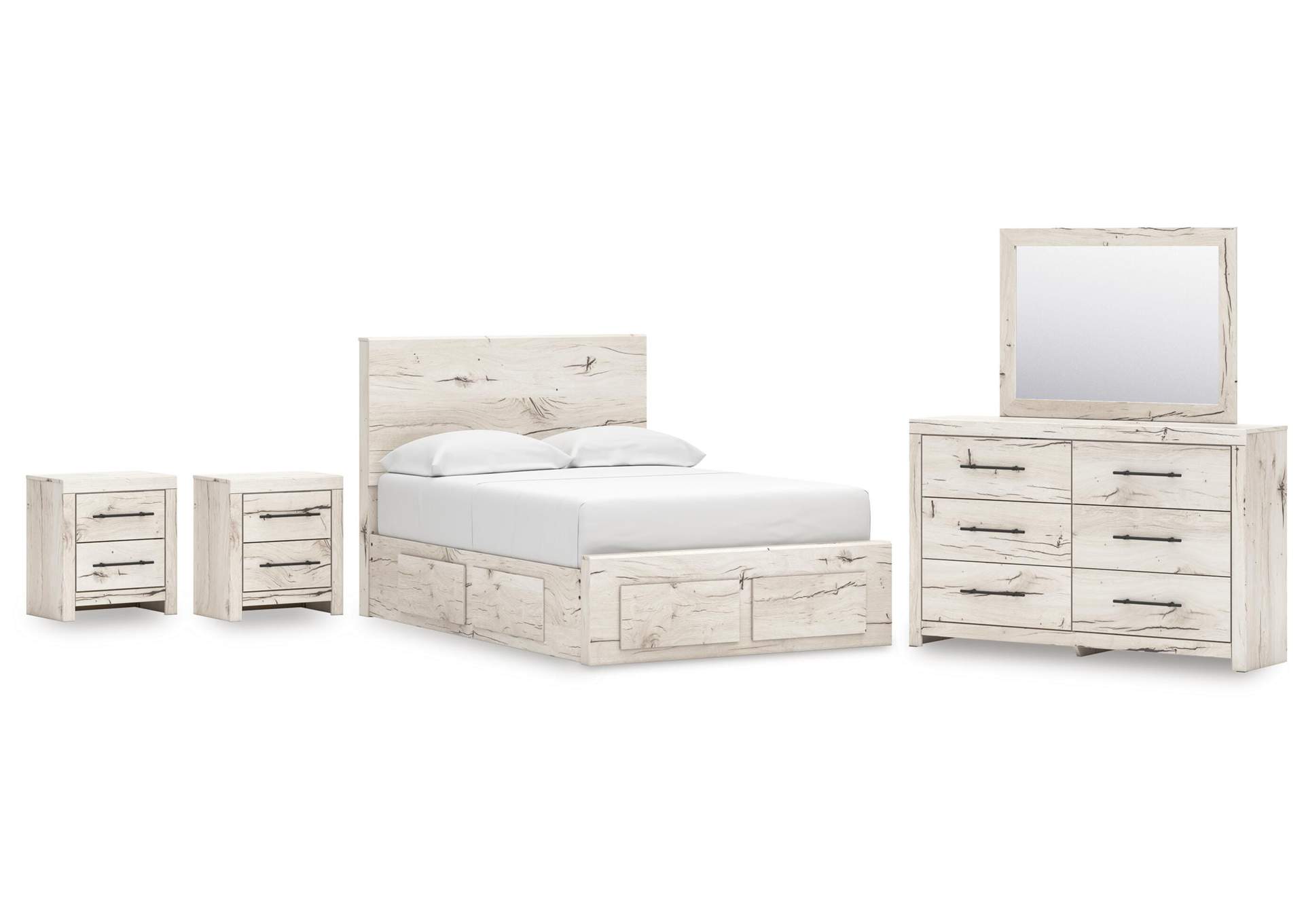 Lawroy Full Panel Storage Bed, Dresser, Mirror and 2 Nightstands image 1