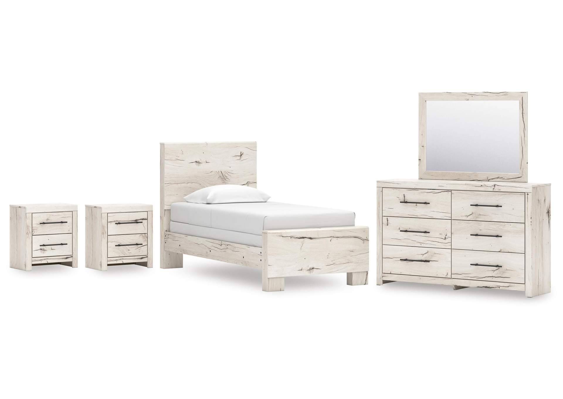 Lawroy Twin Panel Bed, Dresser, Mirror and 2 Nightstands image 1
