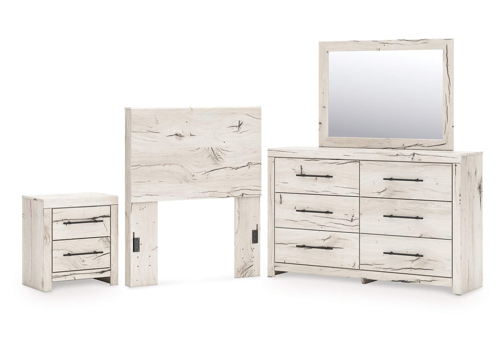 Lawroy Twin Panel Headboard with Mirrored Dresser and Nightstand image 1