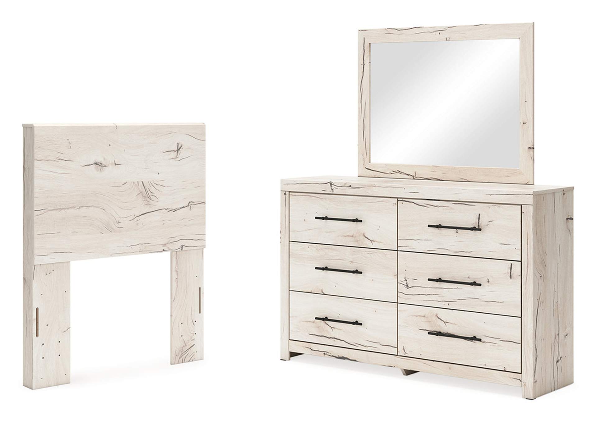 Lawroy Twin Panel Headboard with Mirrored Dresser image 1