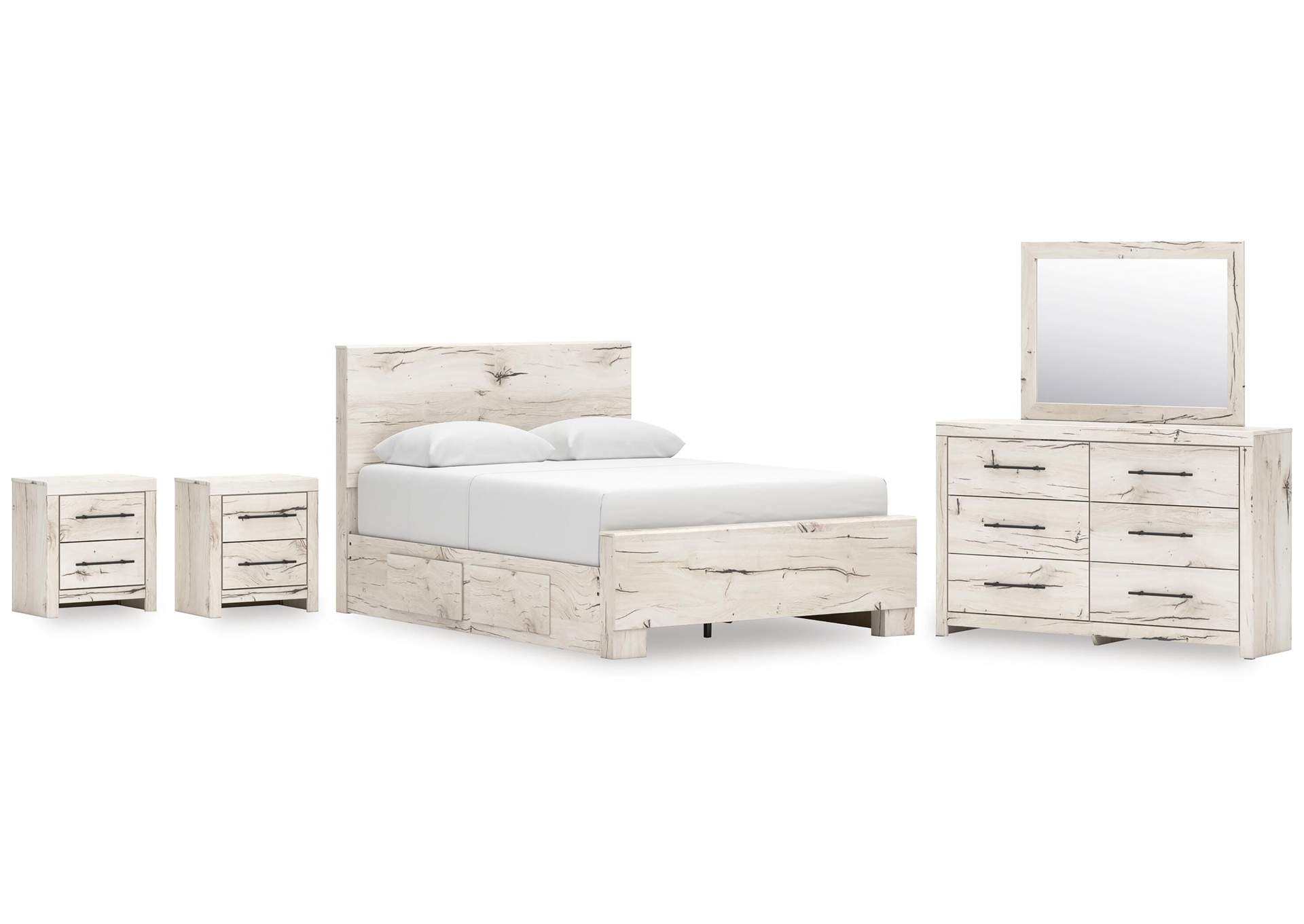 Lawroy Queen Panel Bed with Storage, Dresser, Mirror and 2 Nightstands image 1