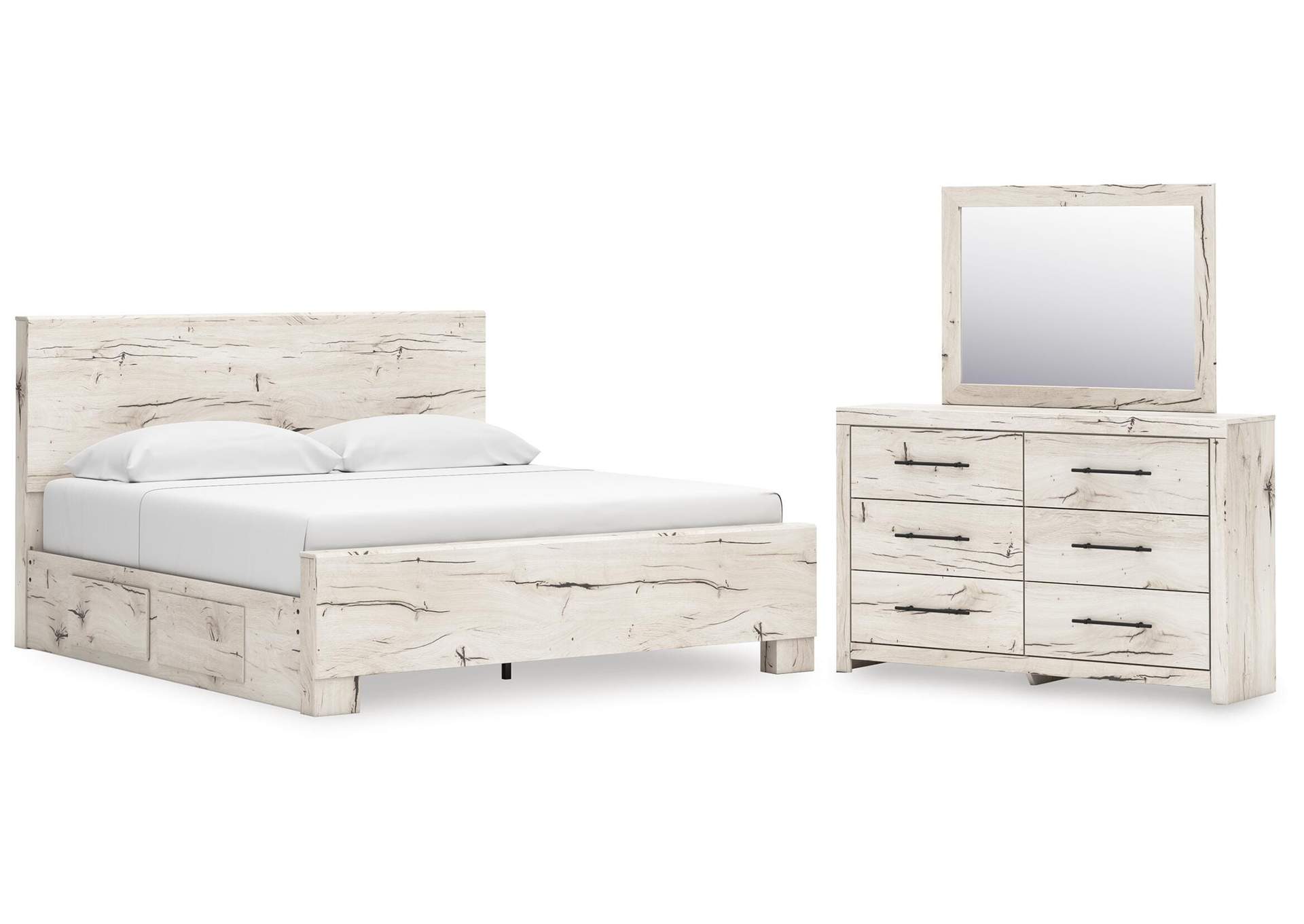 Lawroy King Panel Bed with Storage, Dresser, Mirror and 2 Nightstands image 1