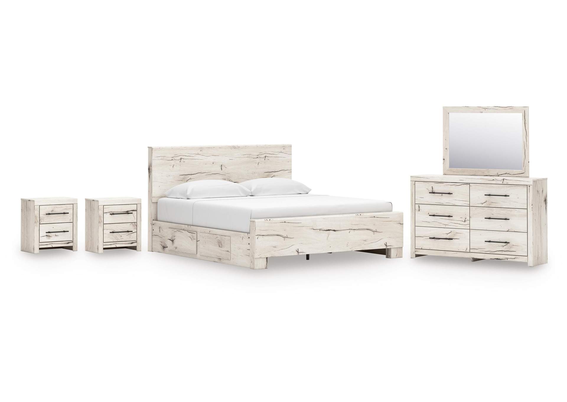 Lawroy King Panel Bed with Storage, Dresser, Mirror and 2 Nightstands image 1