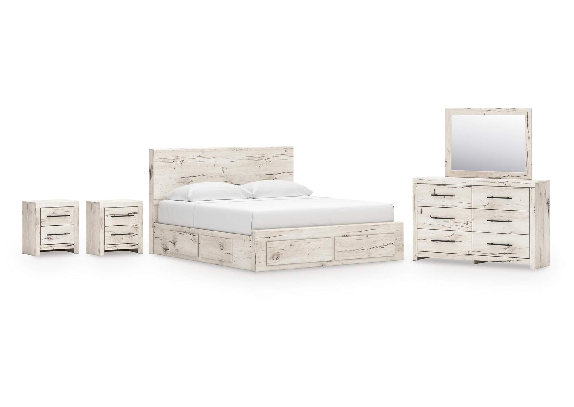 Lawroy King Panel Storage Bed, Dresser, Mirror and 2 Nightstands image 1
