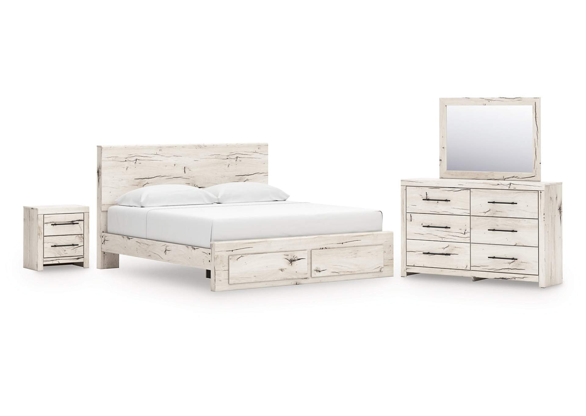 Lawroy King Panel Storage Bed with Mirrored Dresser and Nightstand image 1