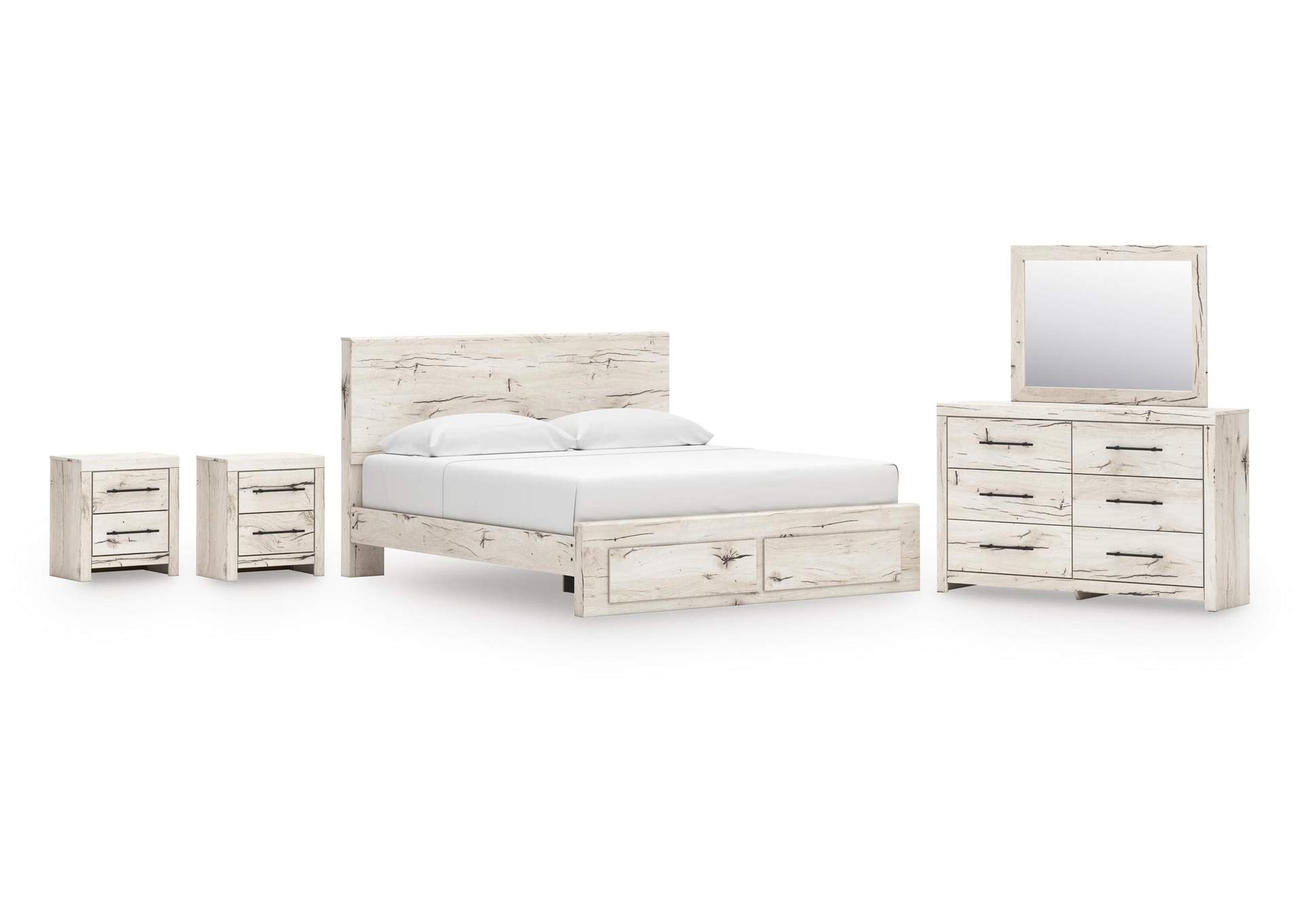Lawroy King Panel Storage Bed, Dresser, Mirror and 2 Nightstands image 1