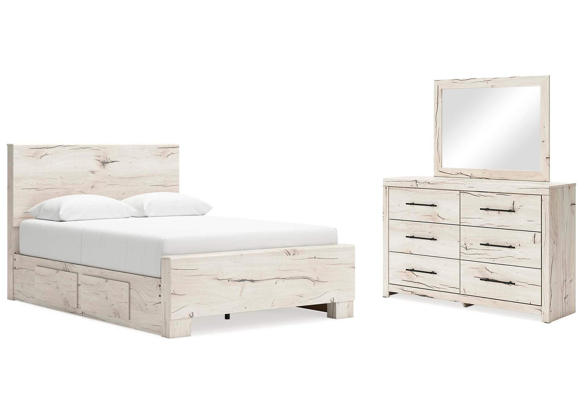 Lawroy Queen Panel Bed with Storage, Dresser and Mirror image 1