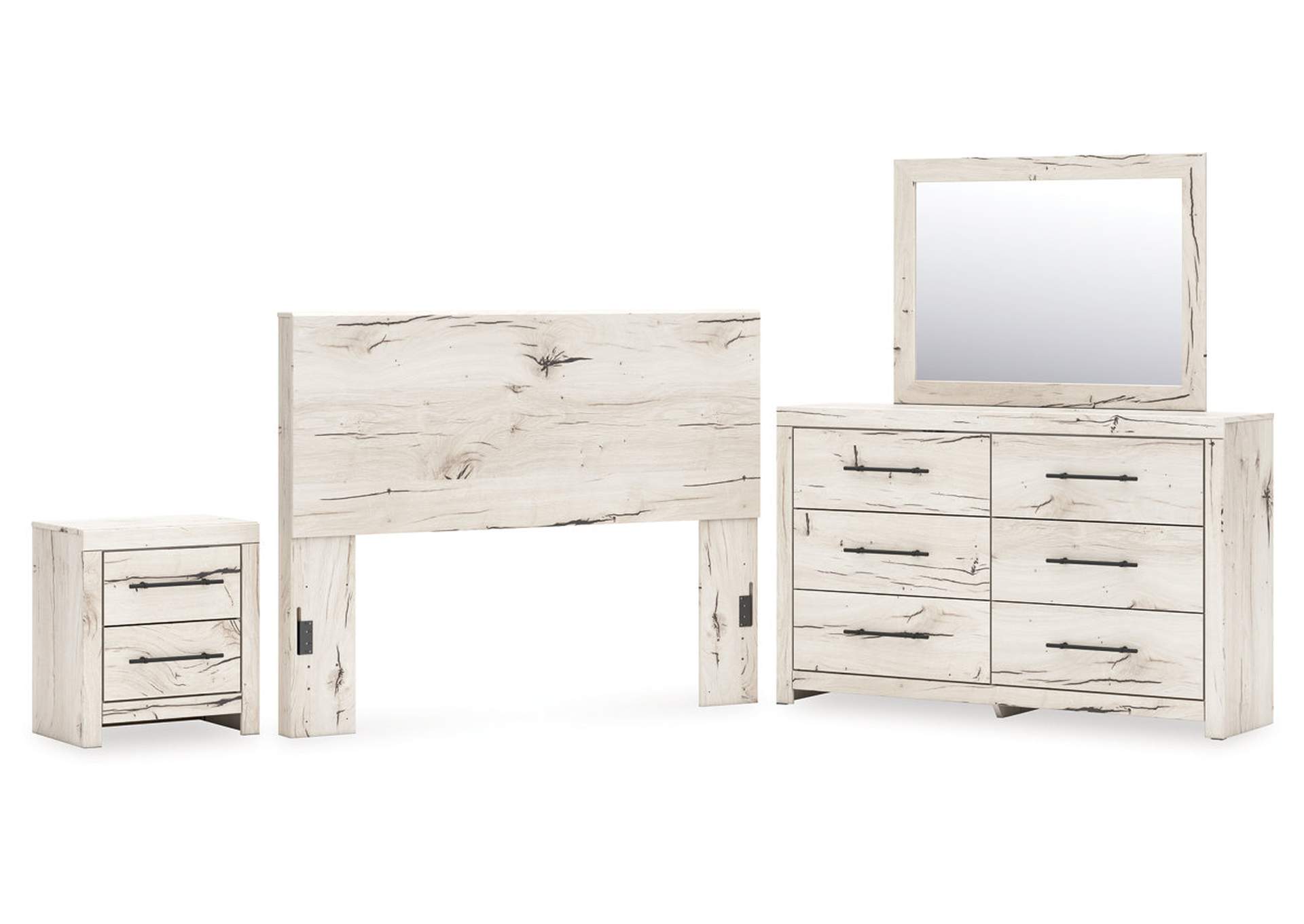 Lawroy Queen Panel Headboard with Mirrored Dresser and Nightstand image 1