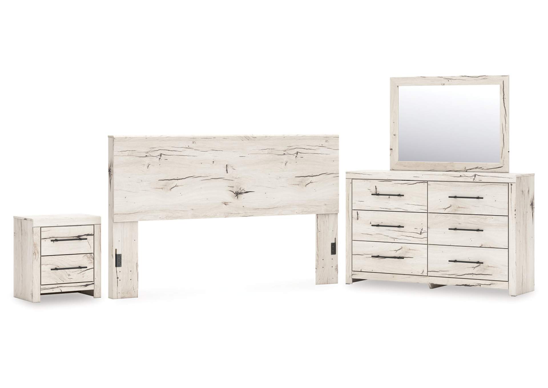 Lawroy King Panel Headboard with Mirrored Dresser and Nightstand image 1