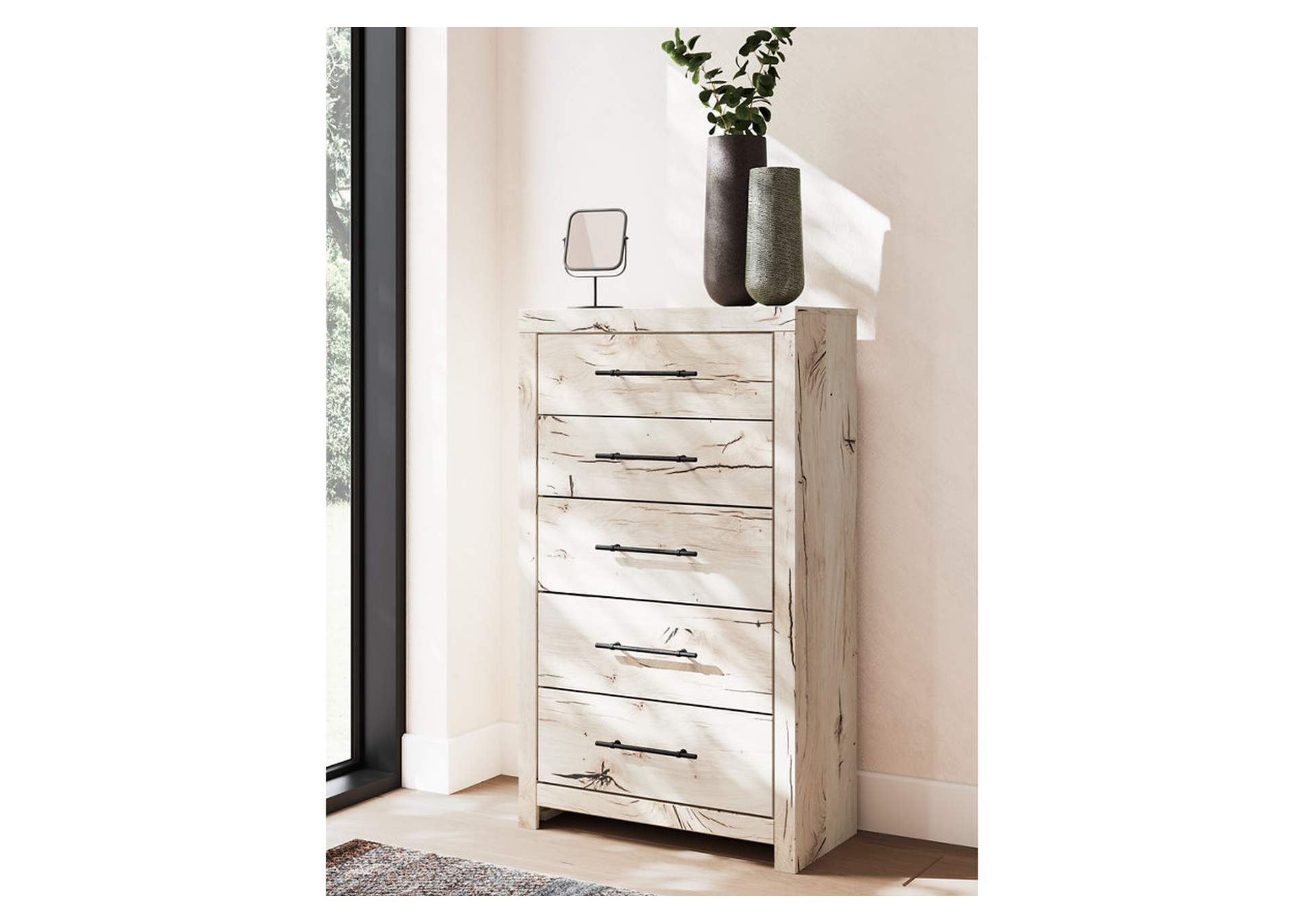 Lawroy Queen Panel Bed with Mirrored Dresser and Chest