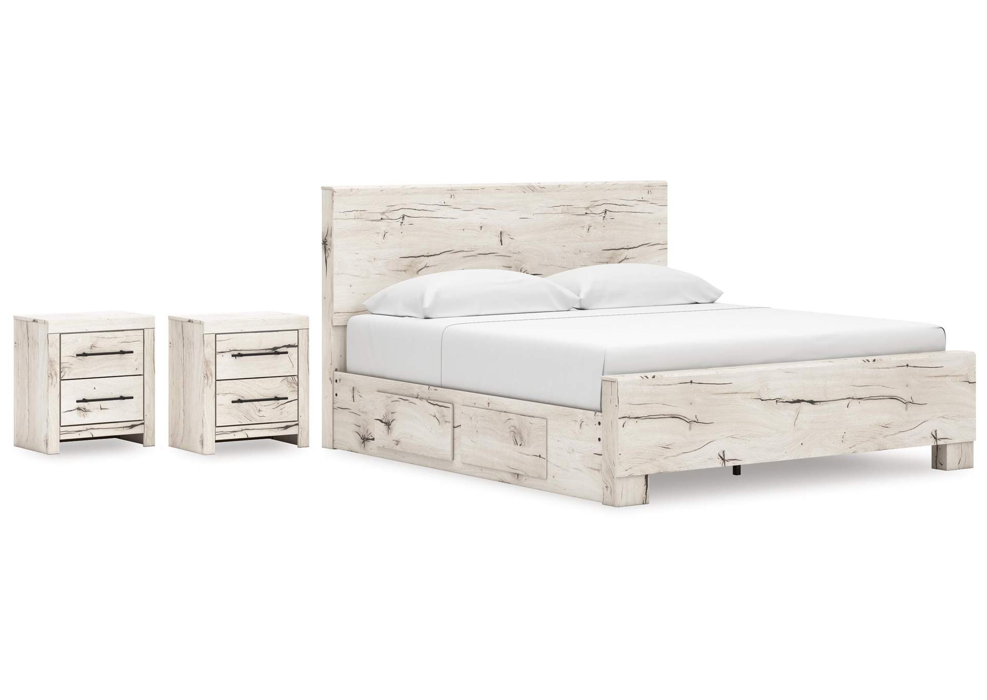 Lawroy King Panel Bed with Storage and 2 Nightstands image 1