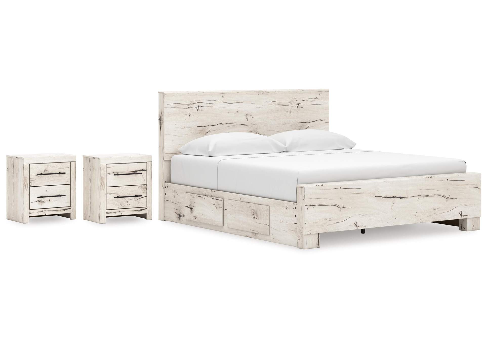 Lawroy King Panel Bed with Storage and 2 Nightstands image 1