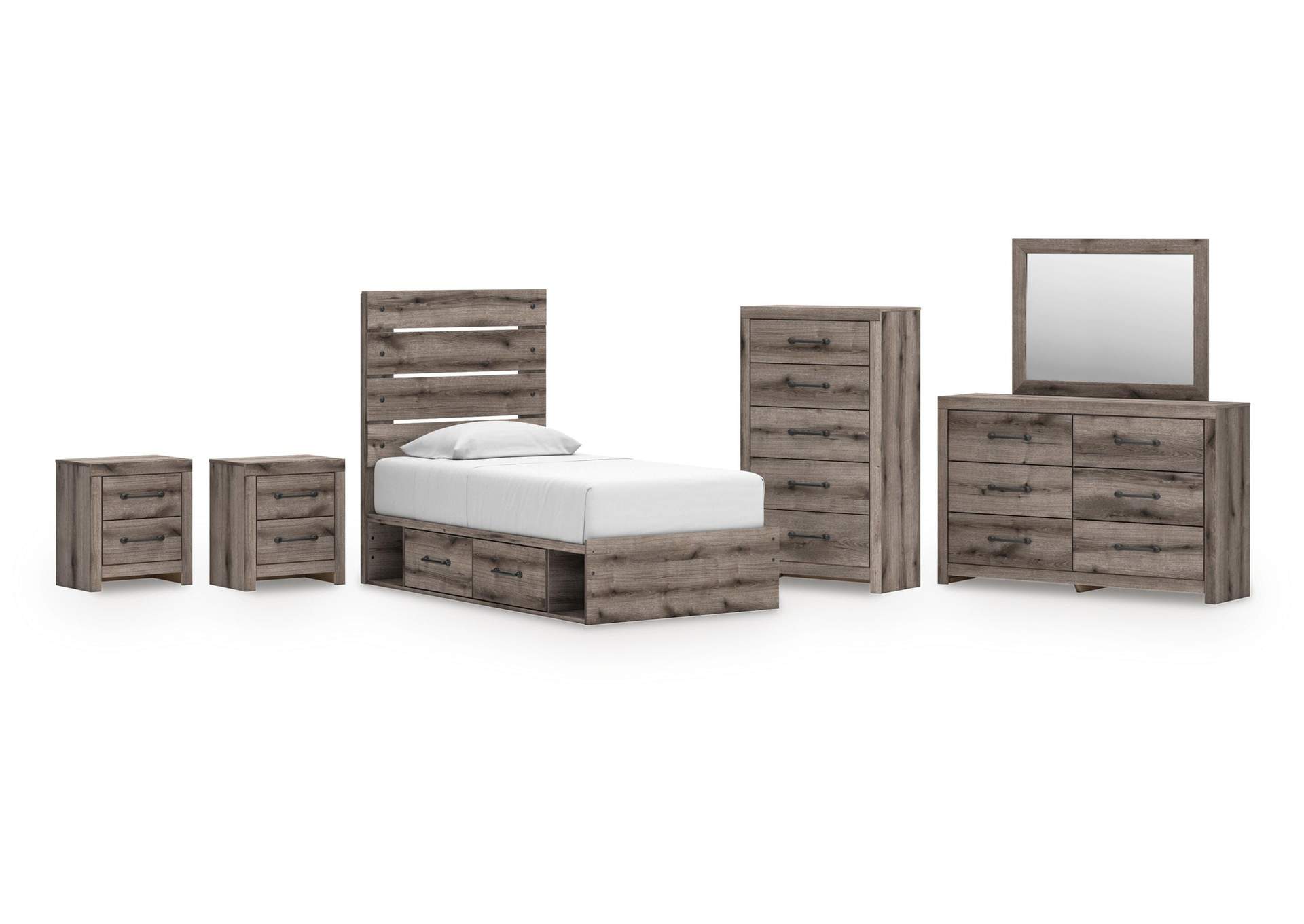 Urbanoore Twin Panel Bed with Storage, Dresser, Mirror, Chest and 2 Nightstands image 1