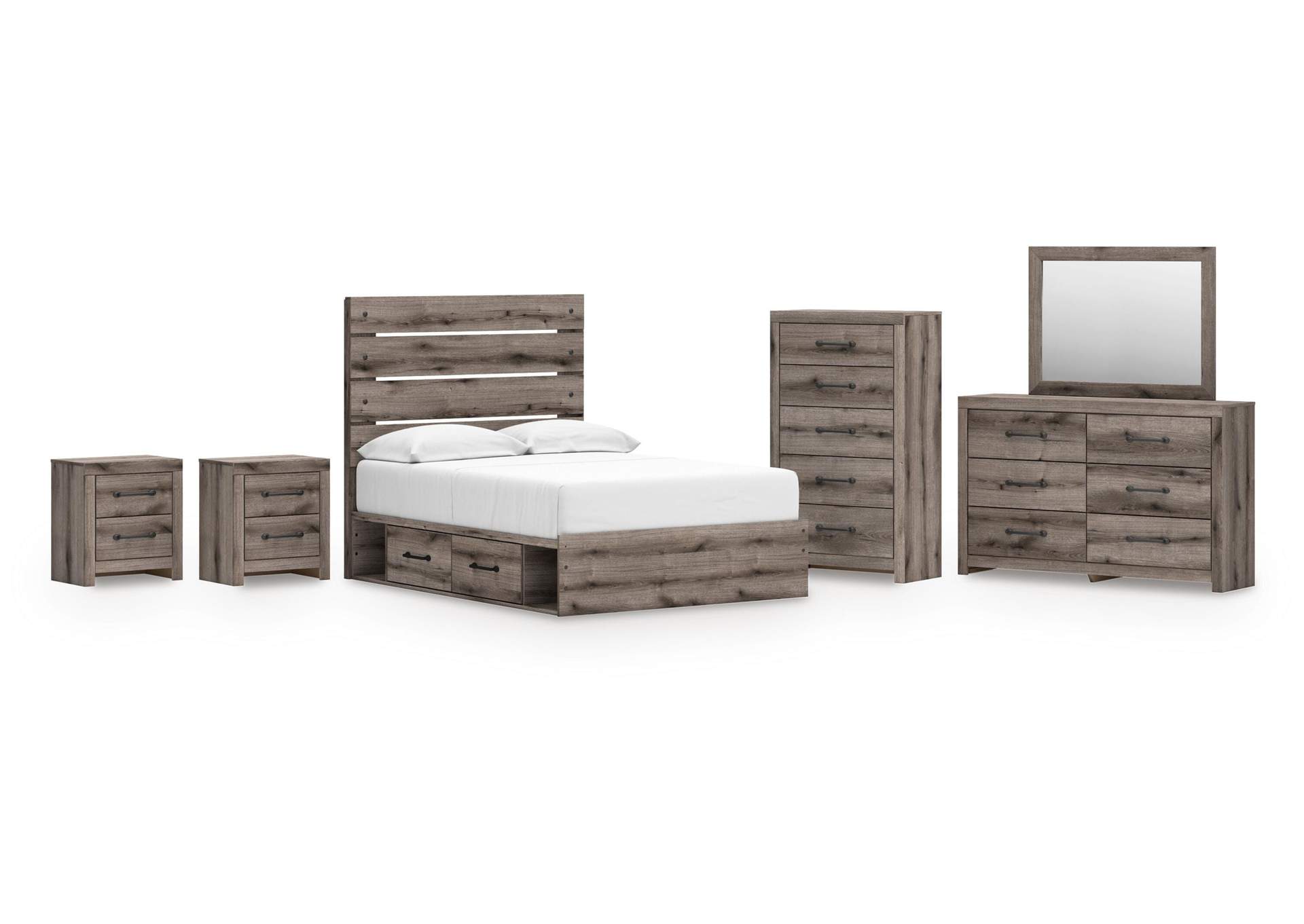 Urbanoore Full Panel Bed with Storage, Dresser, Mirror, Chest and 2 Nightstands image 1