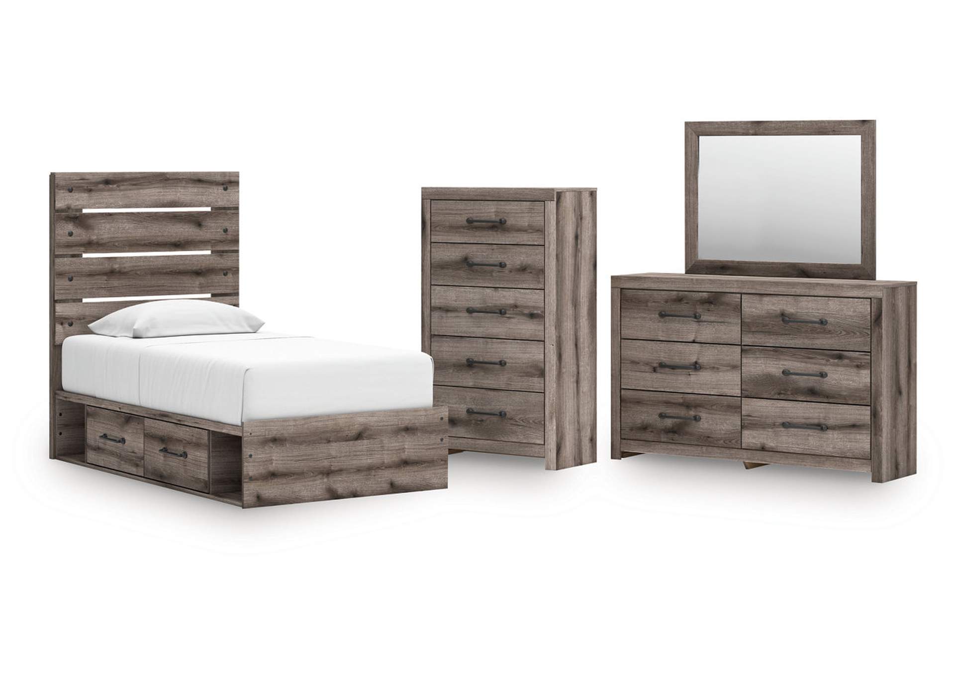 Urbanoore Twin Panel Storage Bed with Mirrored Dresser and Chest image 1