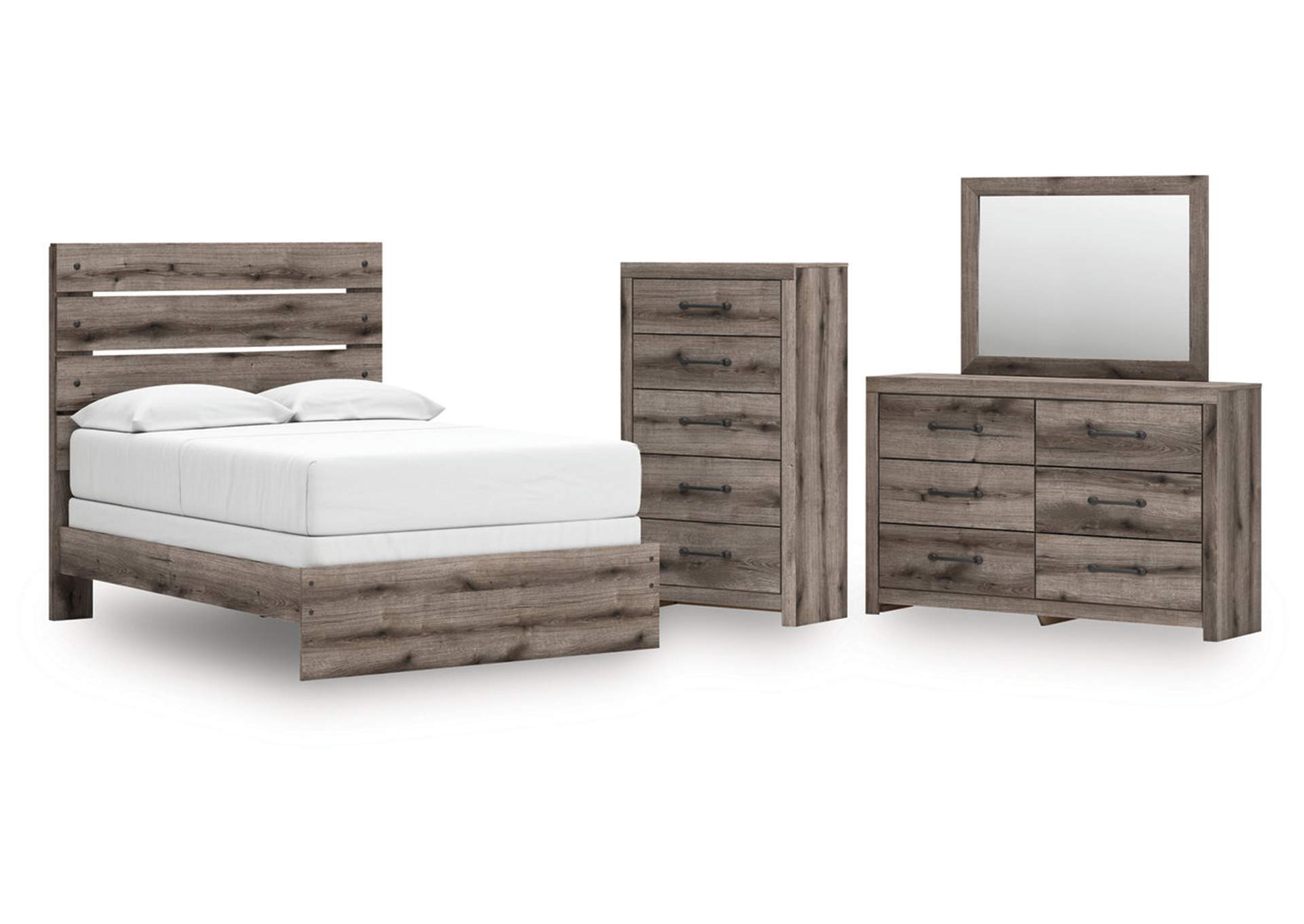 Urbanoore Full Panel Bed with Mirrored Dresser and Chest image 1