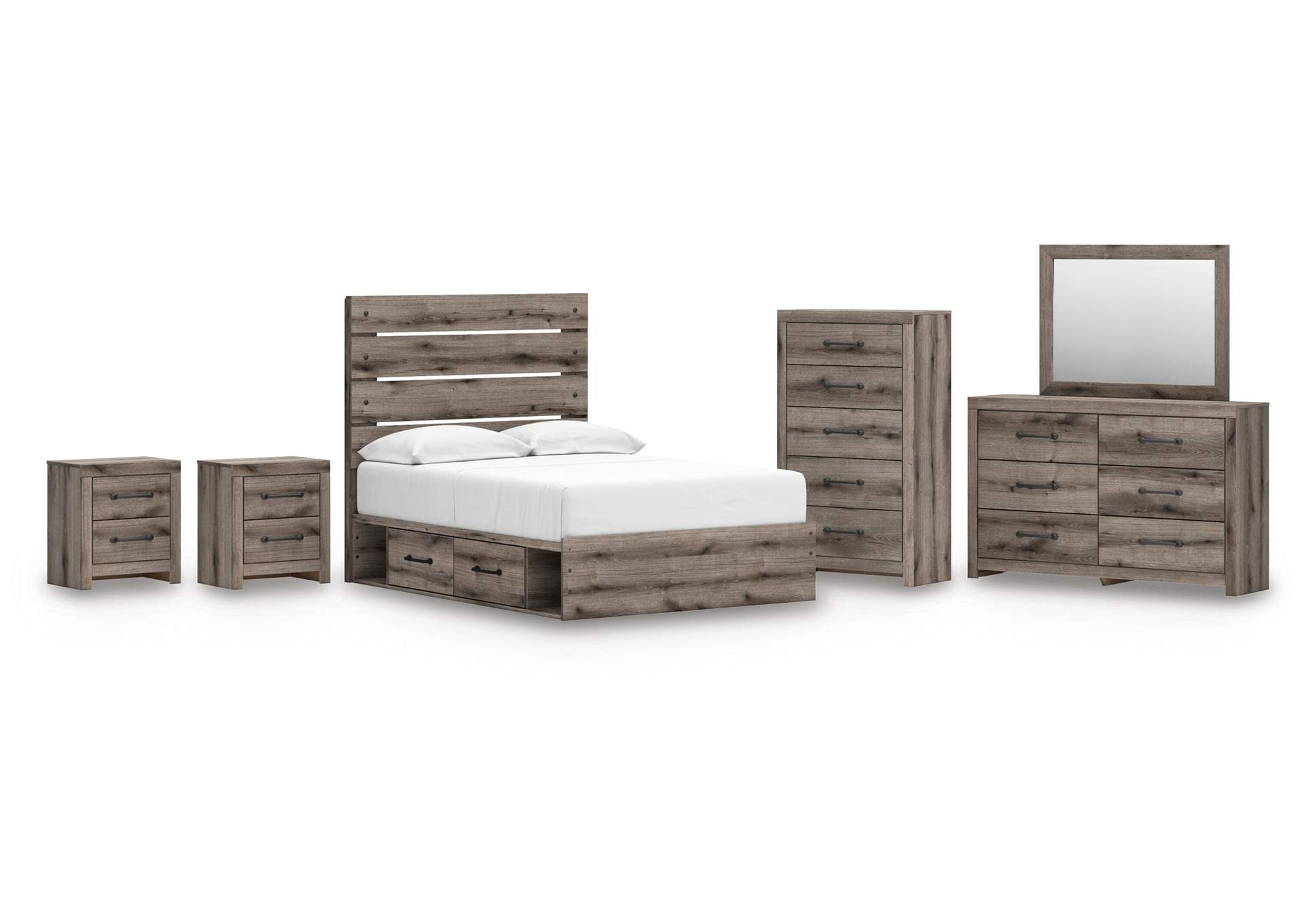 Urbanoore Full Panel Storage Bed, Dresser, Mirror, Chest and 2 Nightstands image 1