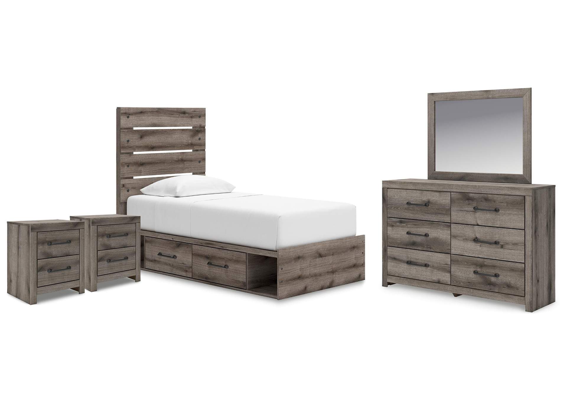 Urbanoore Twin Panel Bed with Storage, Dresser, Mirror and 2 Nightstands image 1
