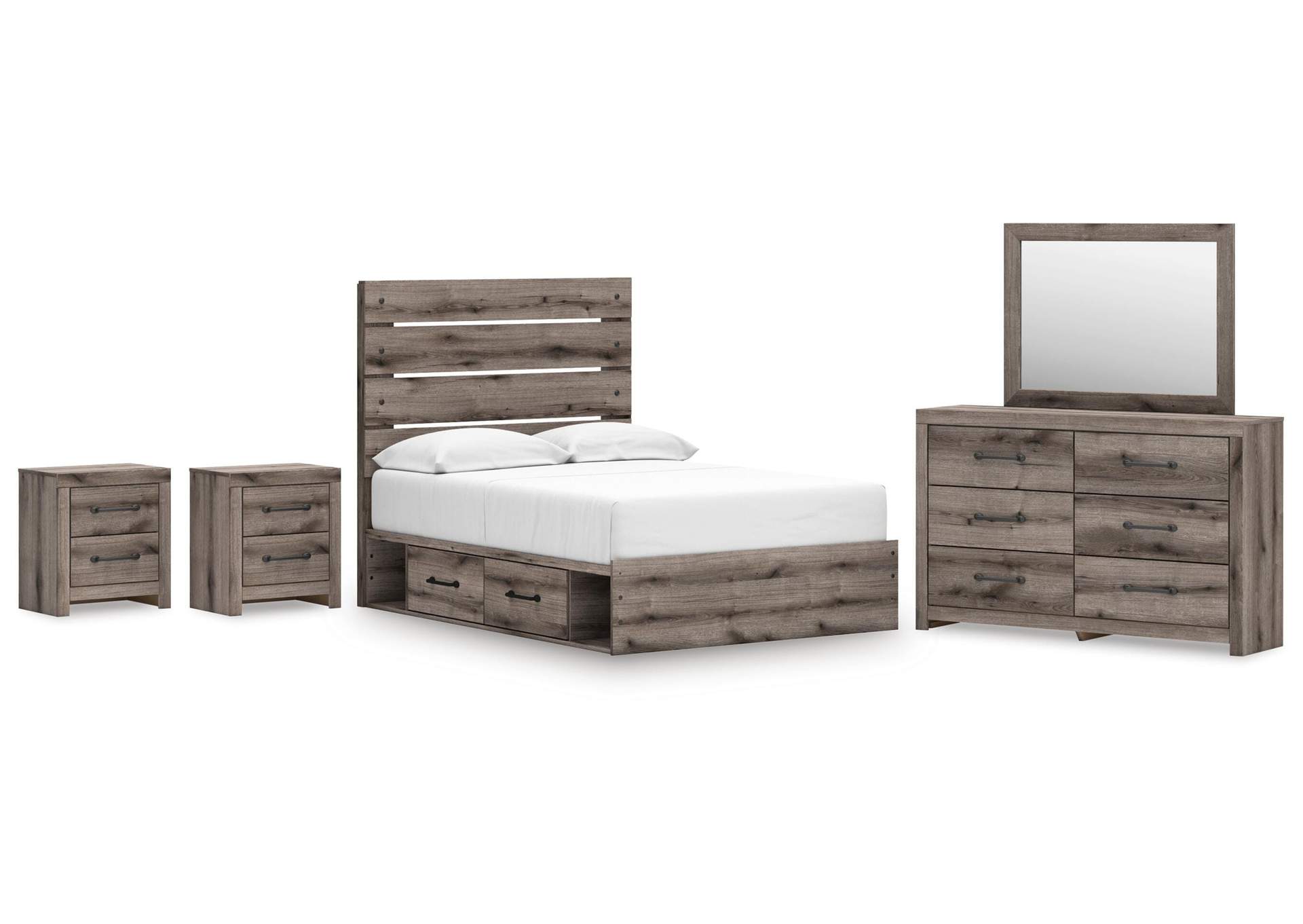 Urbanoore Full Panel Bed with Storage, Dresser, Mirror and 2 Nightstands image 1