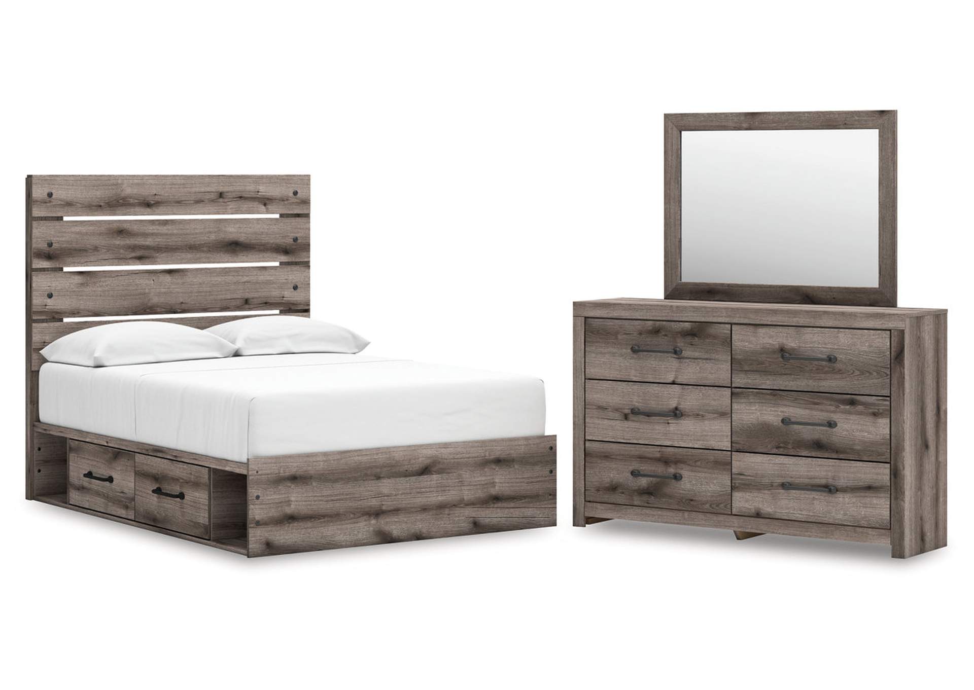 Urbanoore Full Panel Bed with Storage with Mirrored Dresser image 1