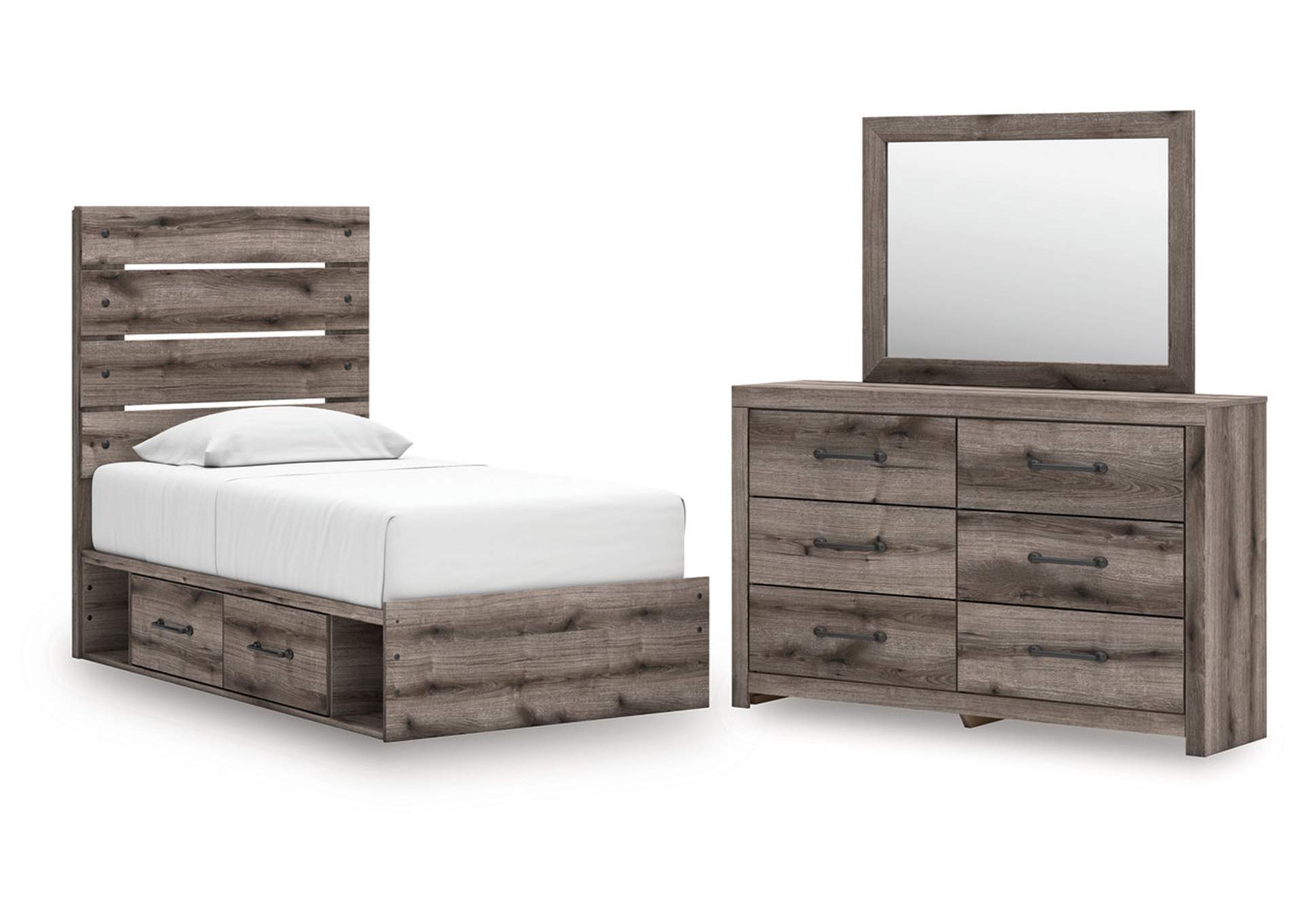 Urbanoore Twin Panel Storage Bed with Mirrored Dresser image 1