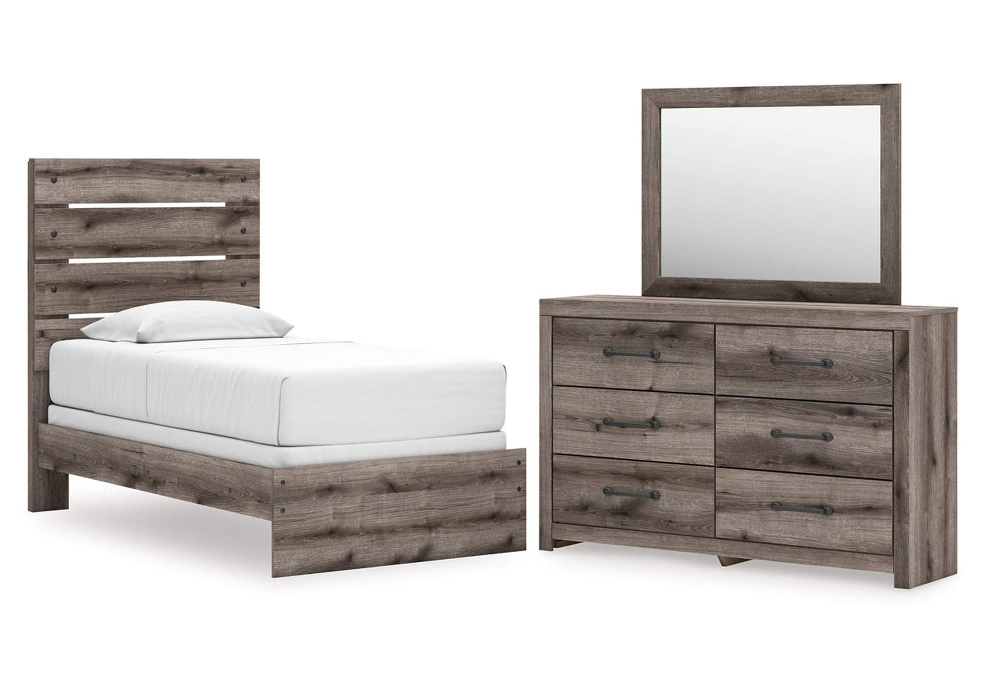 Urbanoore Twin Panel Bed with Mirrored Dresser image 1