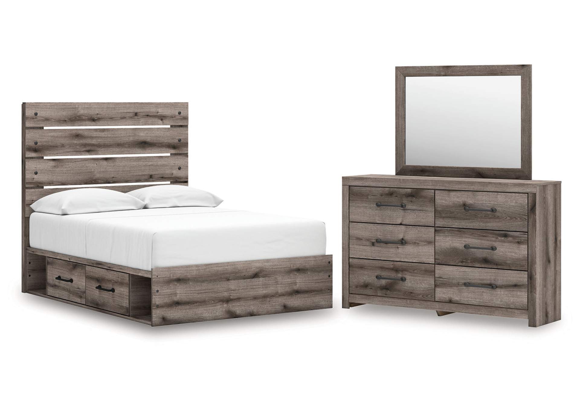 Urbanoore Full Panel Bed with Storage with Mirrored Dresser image 1