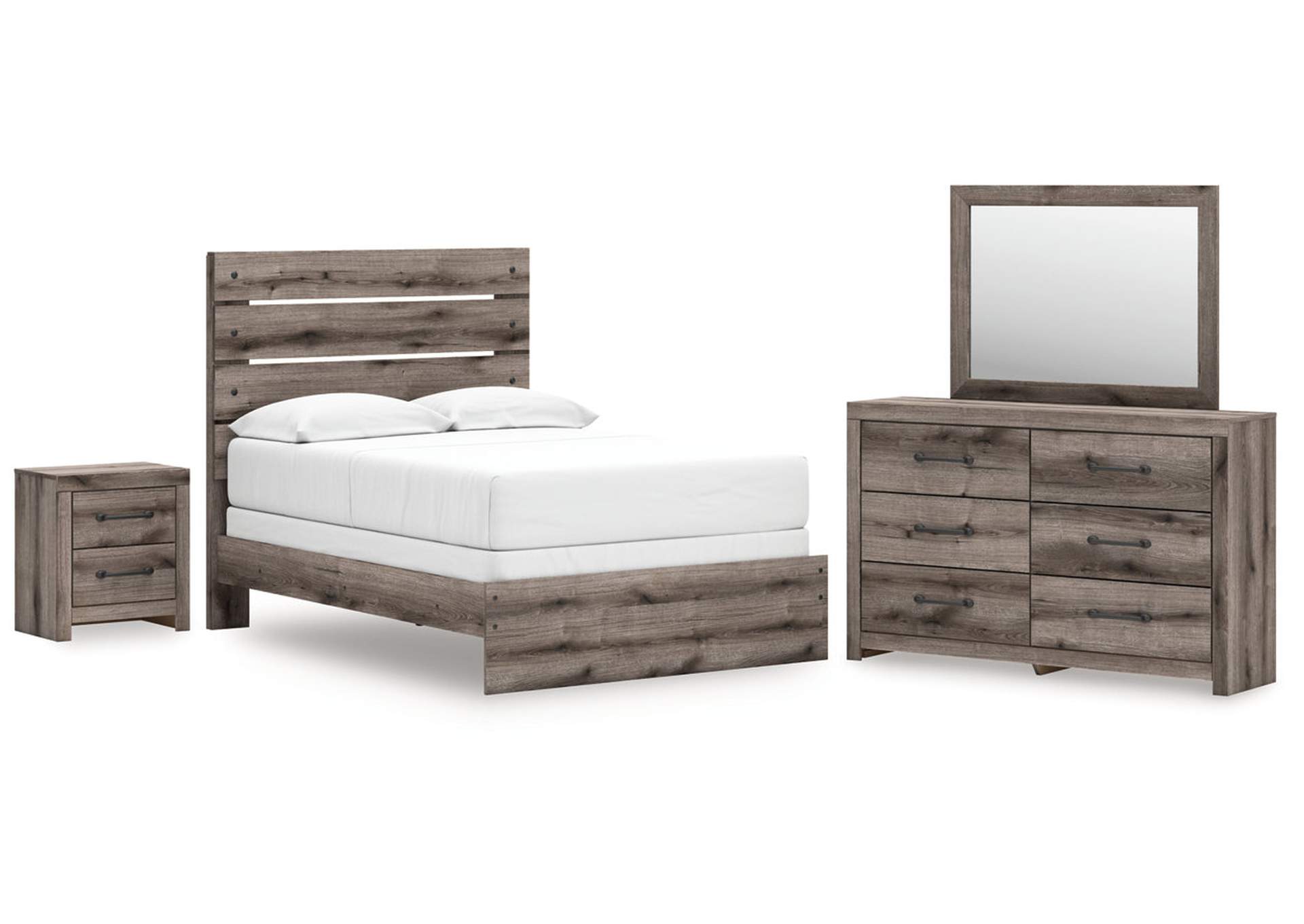 Urbanoore Full Panel Bed with Mirrored Dresser and Nightstand image 1