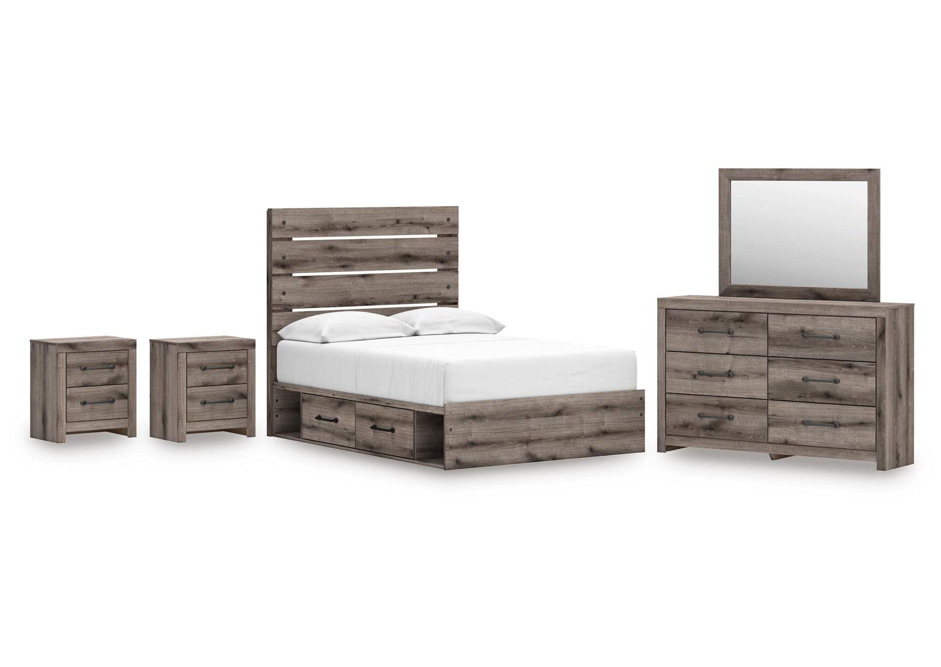 Urbanoore Full Panel Storage Bed, Dresser, Mirror and 2 Nightstands image 1