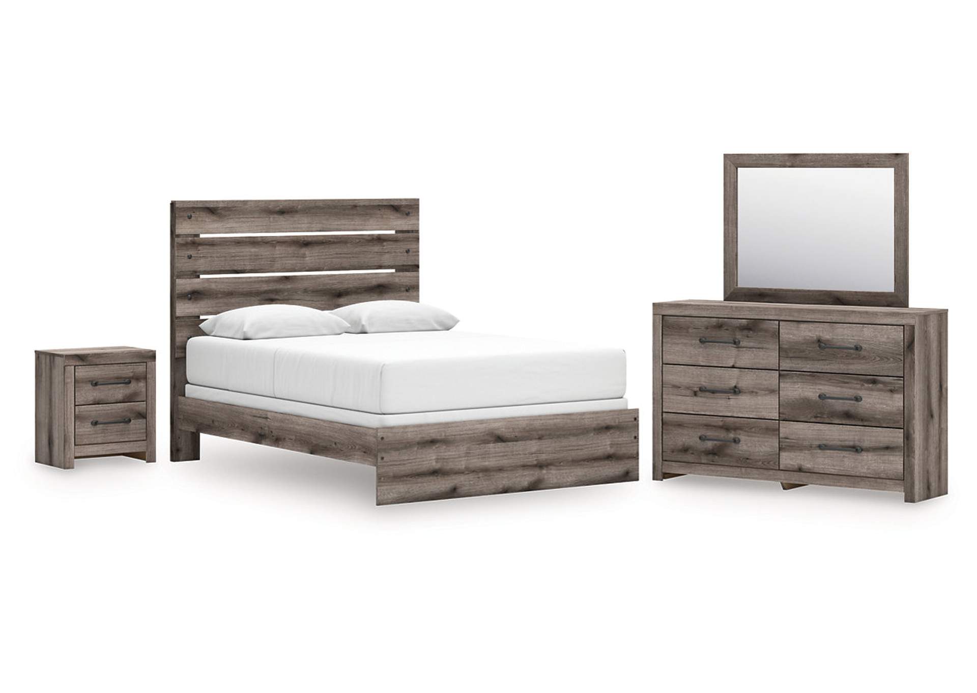 Urbanoore Queen Panel Bed with Mirrored Dresser and Nightstand image 1