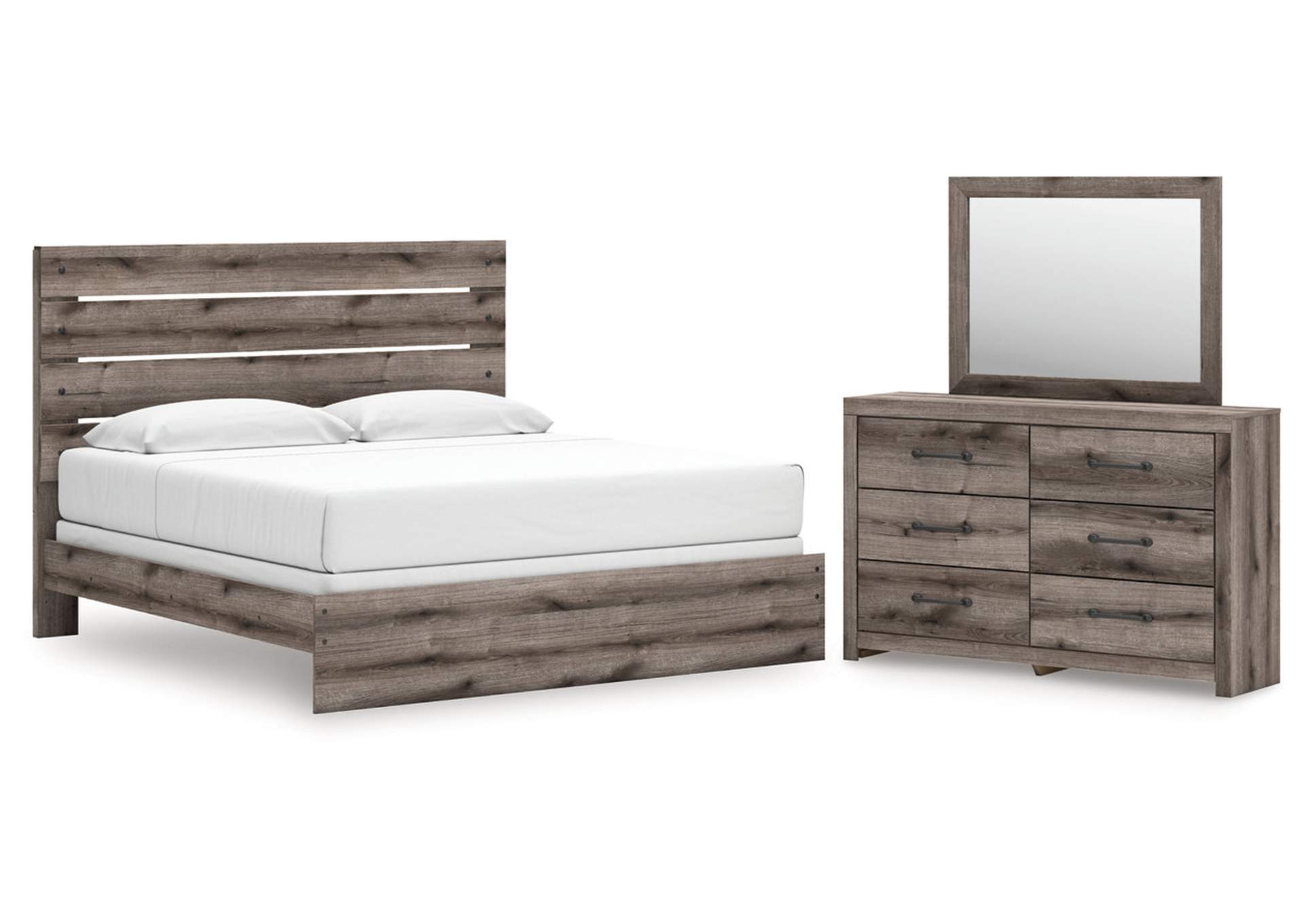 Urbanoore King Panel Bed with Mirrored Dresser image 1