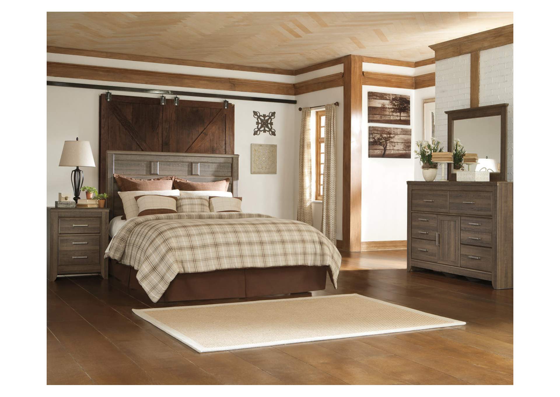 Juararo Queen Panel Headboard Bed with Mirrored Dresser image 3