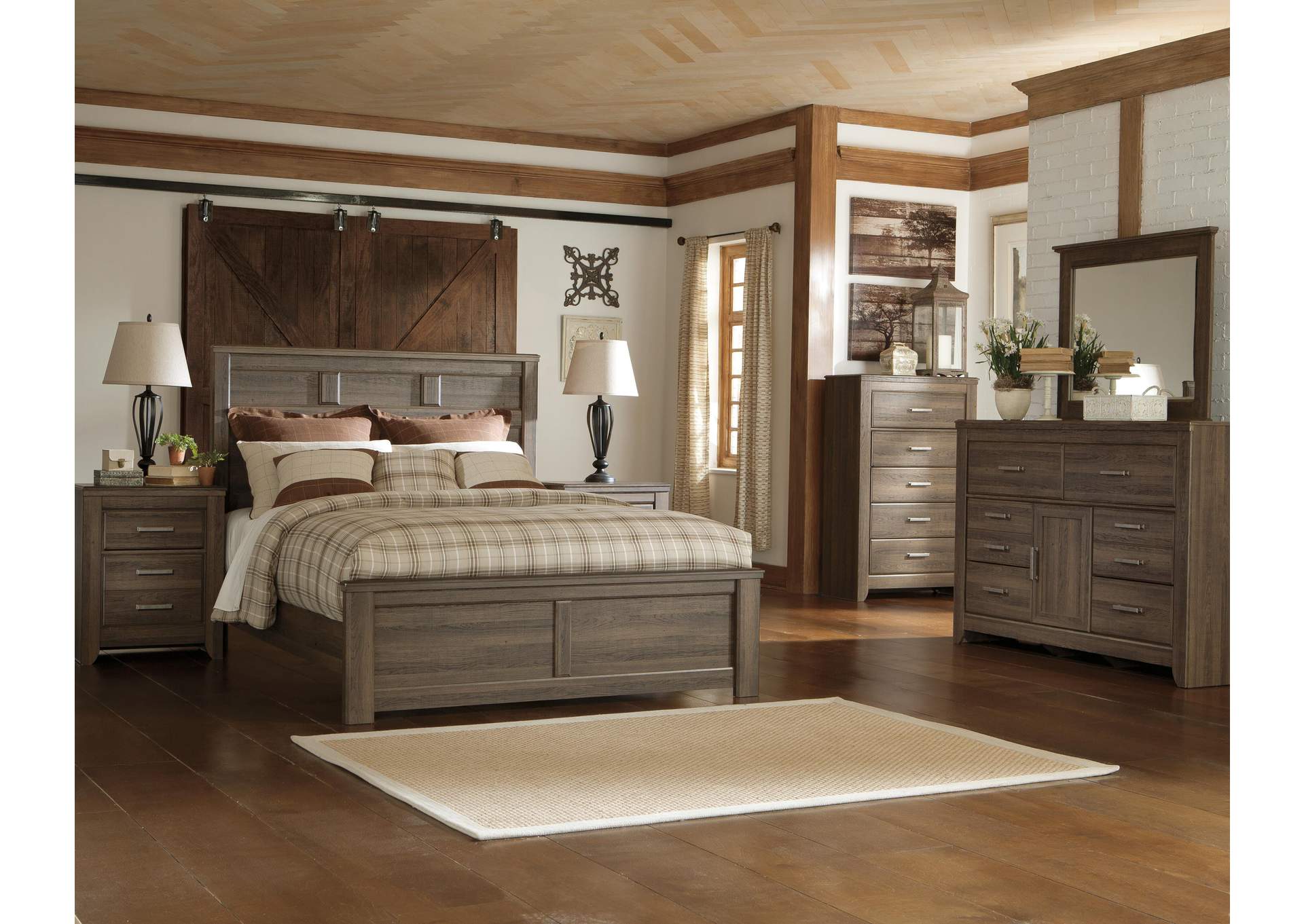 Juararo Queen Panel Bed with Mirrored Dresser, Chest and Nightstand image 3