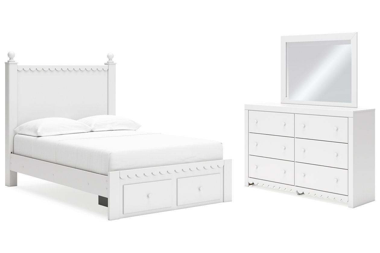 Mollviney Full Panel Storage Bed with Mirrored Dresser