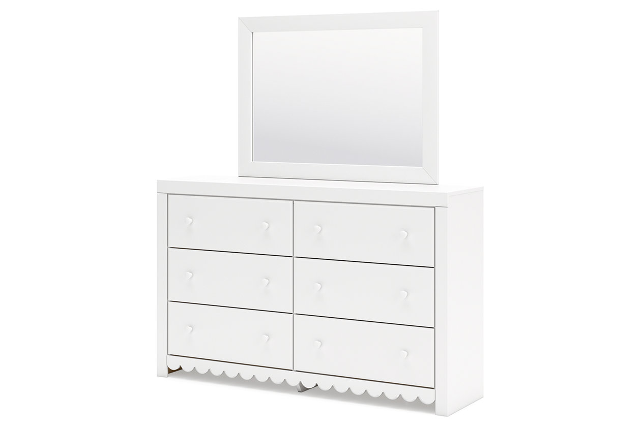 Mollviney Full Panel Bed with Mirrored Dresser and 2 Nightstands