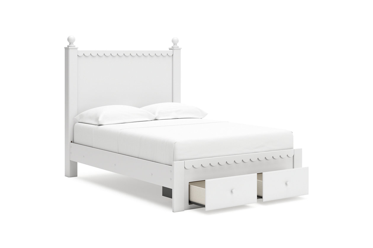 Mollviney Full Panel Storage Bed with Mirrored Dresser and Chest