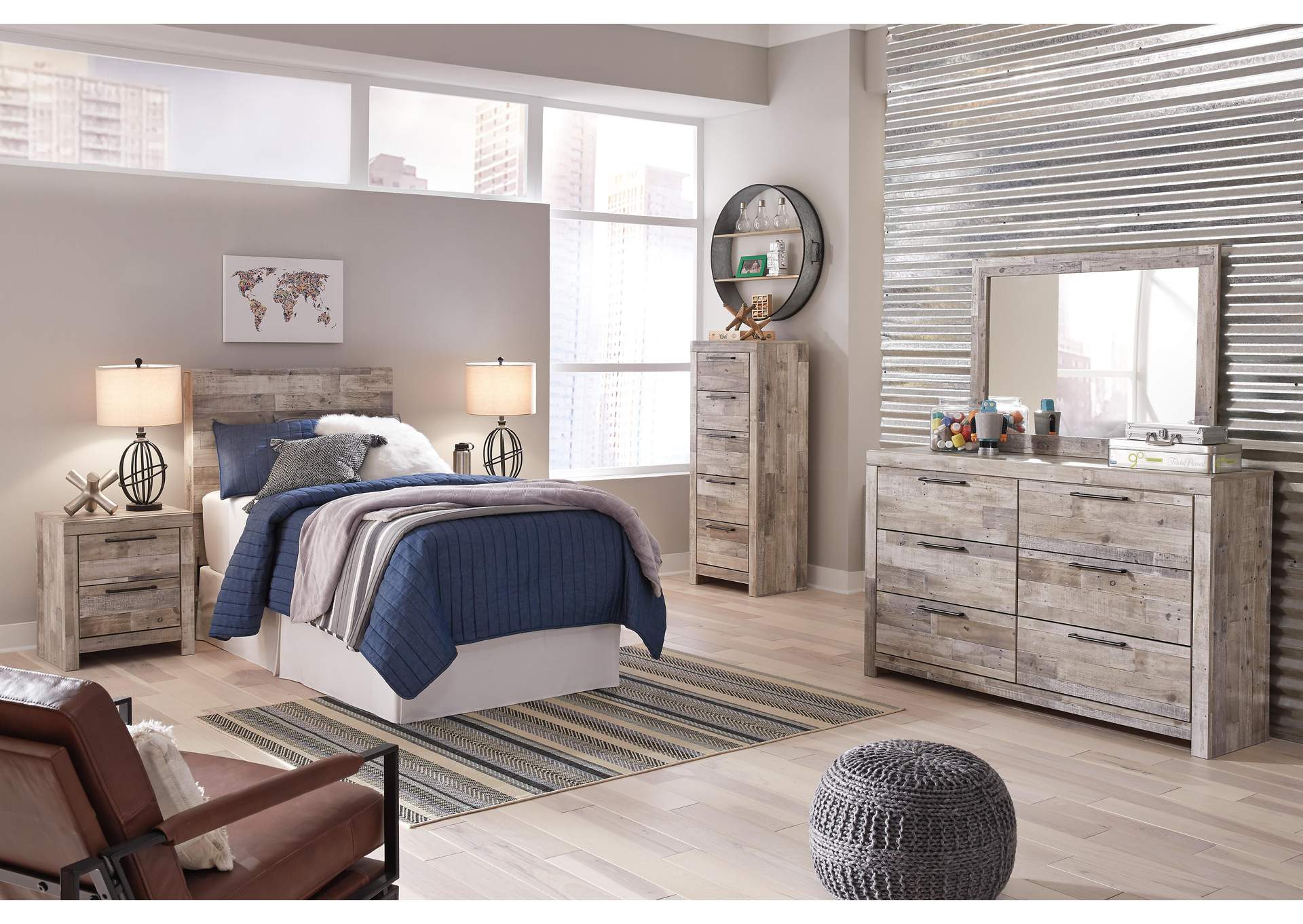 Effie Twin Panel Headboard Bed with Mirrored Dresser, Chest and 2 Nightstands image 6
