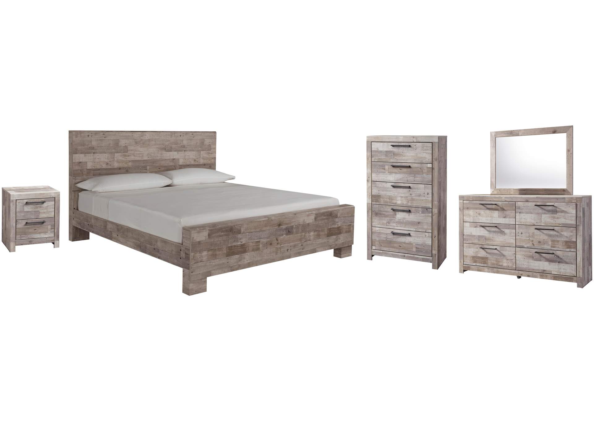 Effie King Panel Bed with Mirrored Dresser, Chest and Nightstand image 1