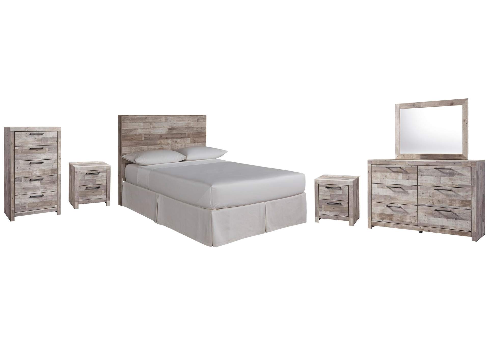 Effie Full Panel Headboard Bed with Mirrored Dresser, Chest and 2 Nightstands image 1