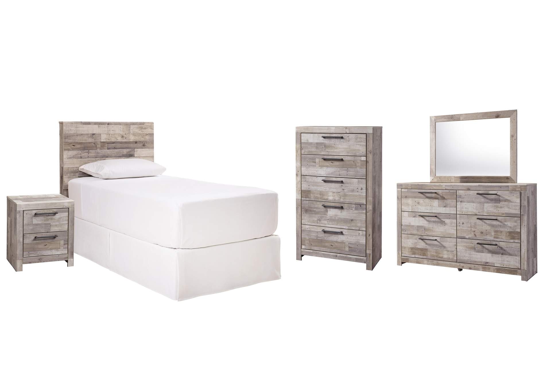 Effie Twin Panel Headboard Bed with Mirrored Dresser, Chest and Nightstand image 1