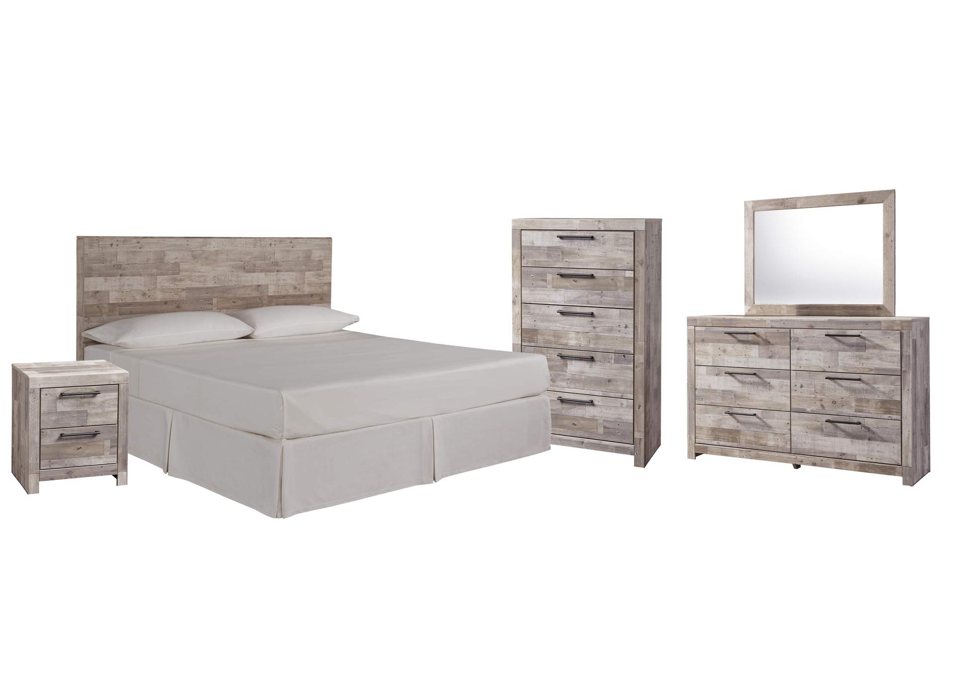 Effie King Panel Headboard Bed with Mirrored Dresser, Chest and Nightstand image 1