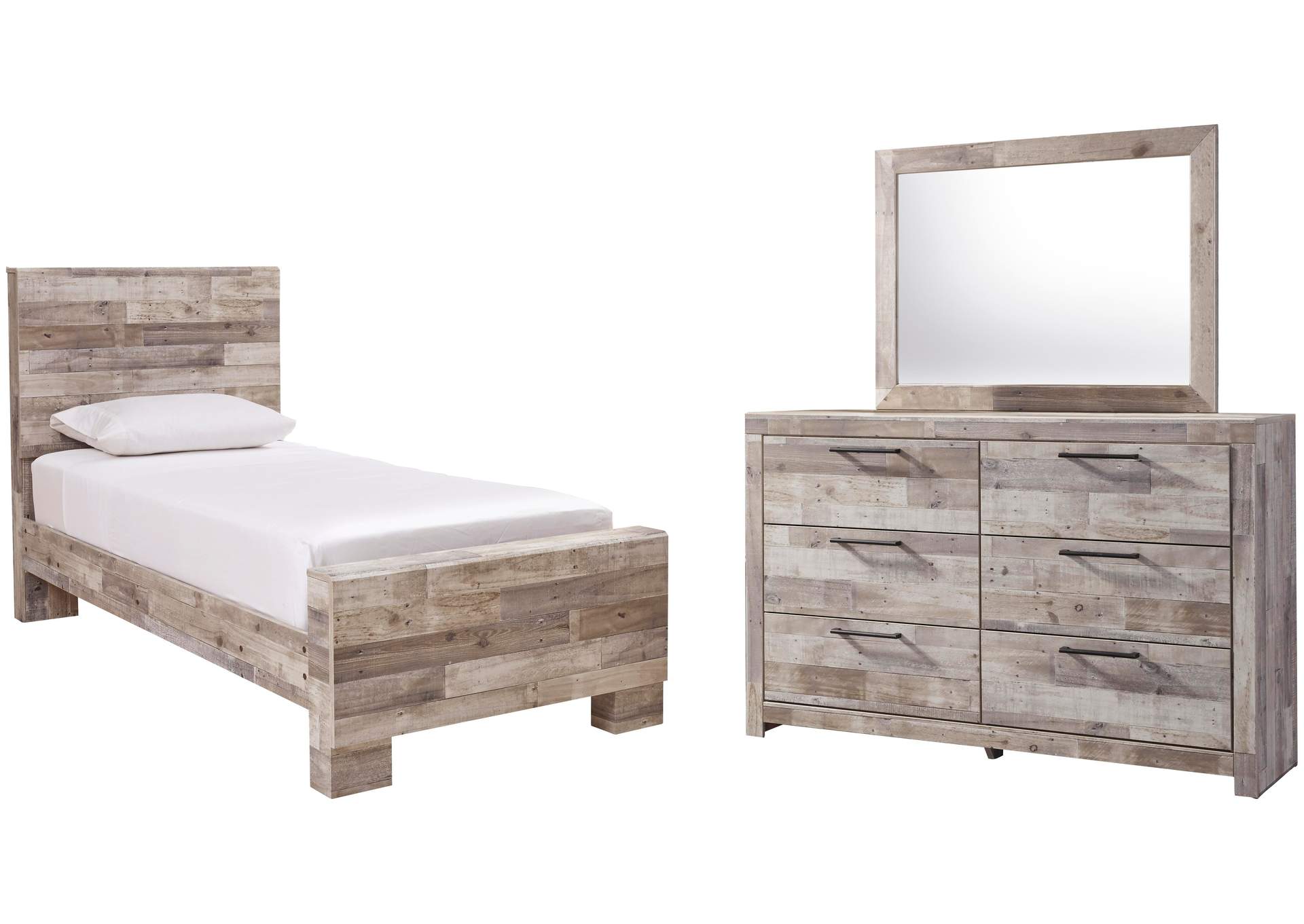Effie Twin Panel Bed with Mirrored Dresser image 1