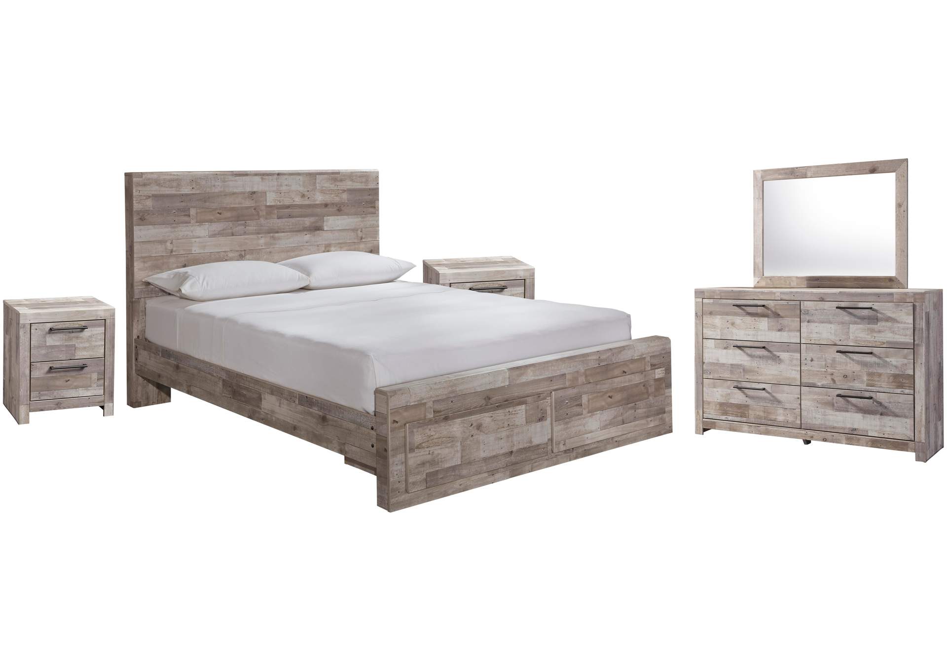 Effie Queen Panel Bed with 2 Storage Drawers with Mirrored Dresser and 2 Nightstands image 1