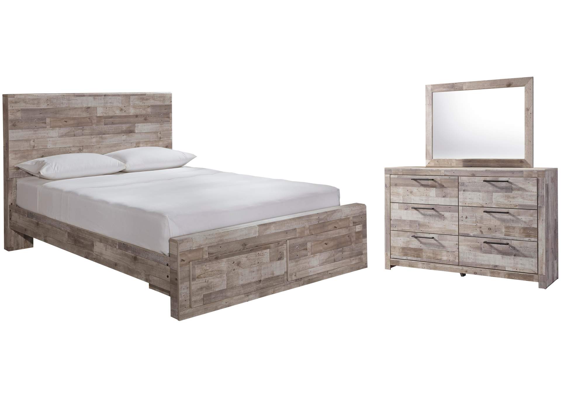 Effie Queen Panel Bed with 2 Storage Drawers with Mirrored Dresser image 1