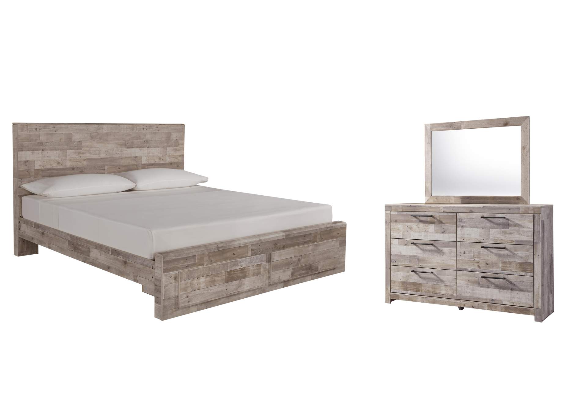 Effie King Panel Bed with 2 Storage Drawers with Mirrored Dresser image 1