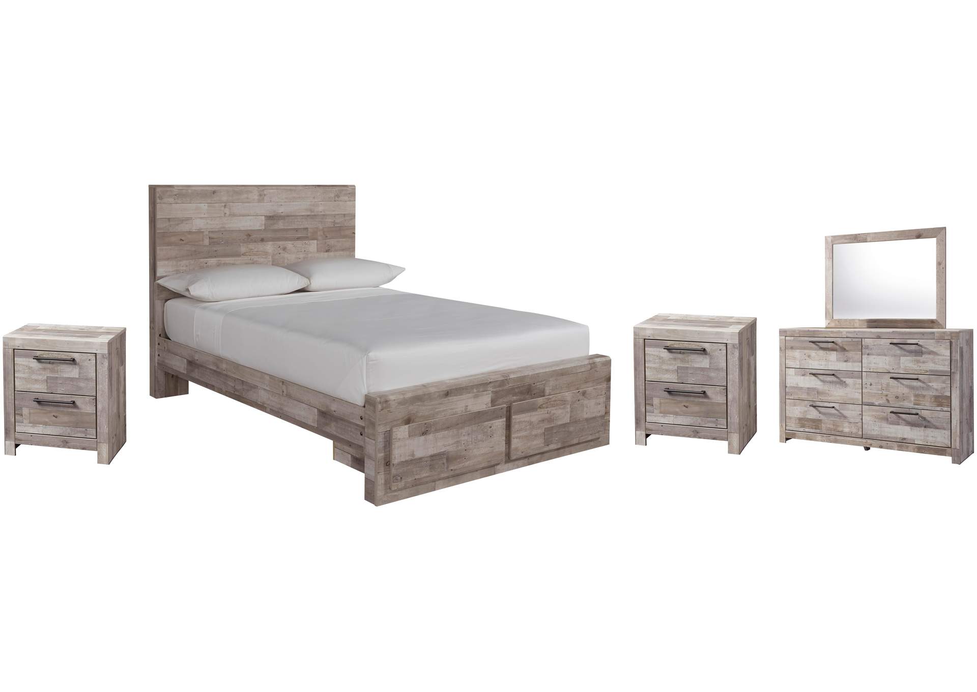 Effie Full Panel Bed with 2 Storage Drawers with Mirrored Dresser and 2 Nightstands image 1