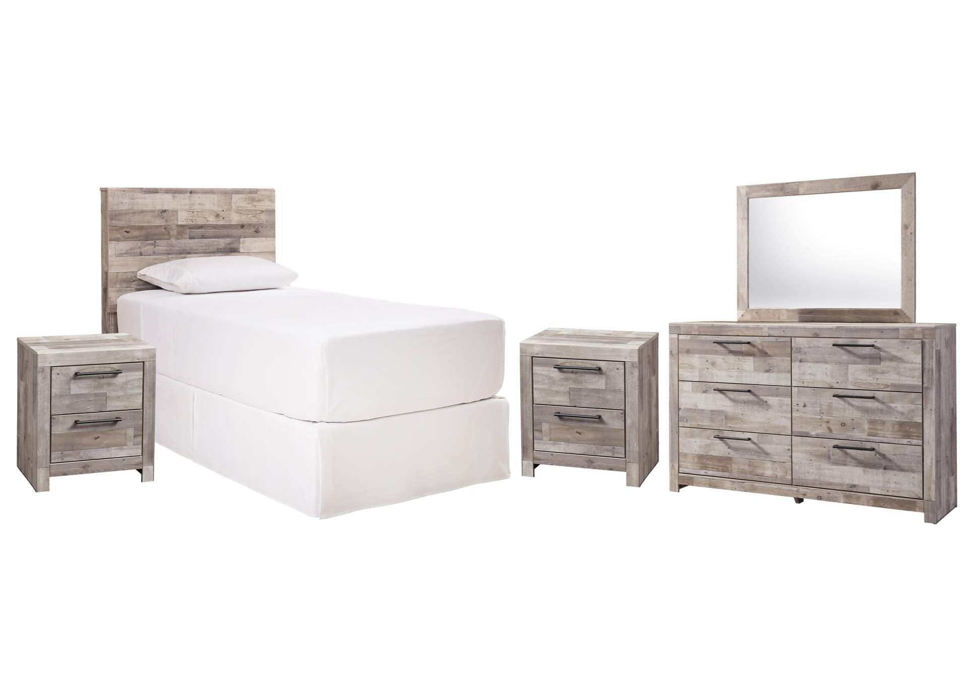 Effie Twin Panel Headboard Bed with Mirrored Dresser and 2 Nightstands image 1